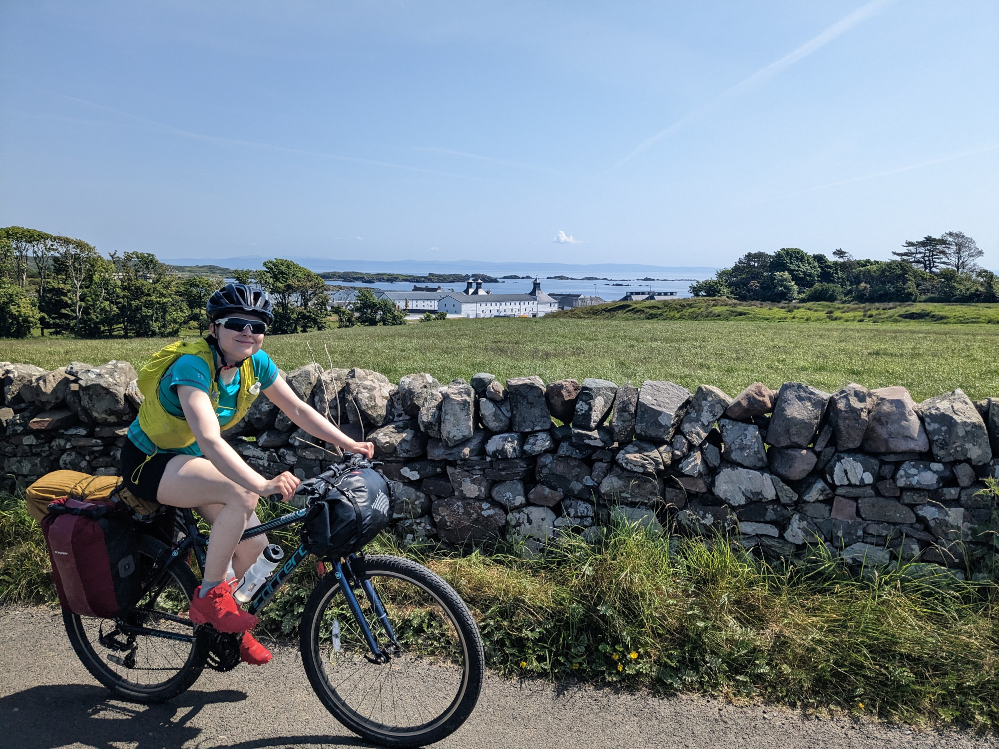 Faye cycling back from Ardbeg along the Three Distilleries path.