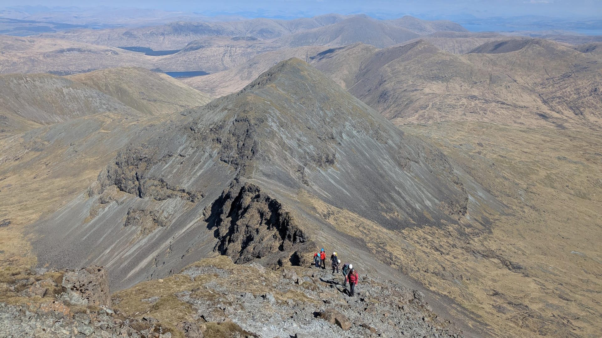 Scrambling up the eastern face of Beinn Mhòr to meet Helen and Lucy. © Helen Astle