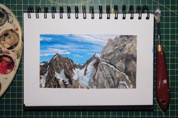 View over the Glacier D'Argentiere from the Petite Aiguille Verte in Chamonix, acrylic on paper.