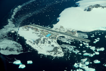Rothera station from the window of a BAS Twin Otter.